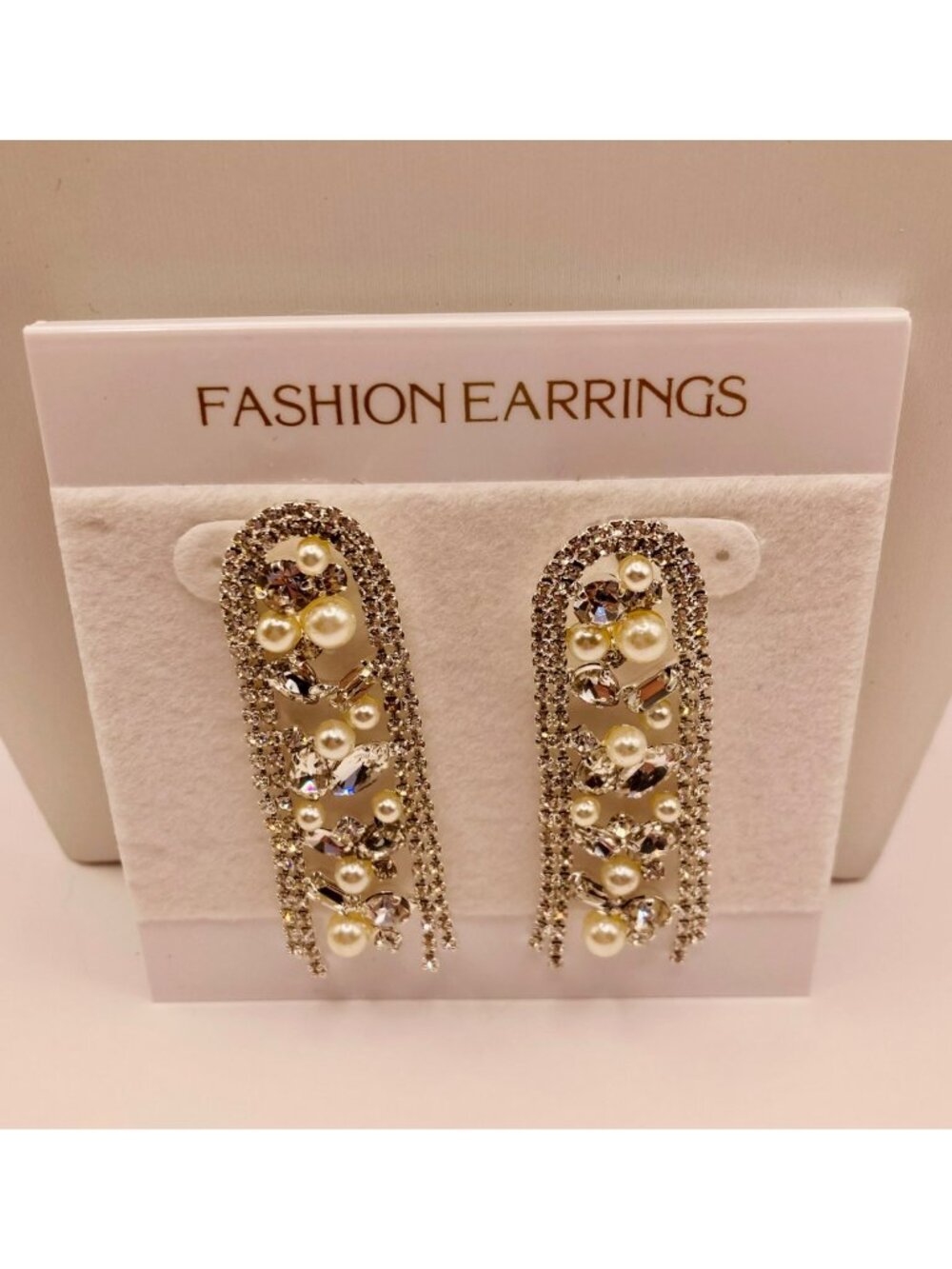 Crystal & Faux Pearl Statement Earrings Rhinestone Dangle -70B